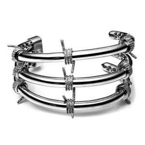 Fallon Pave Crystal Barbed Wire Triple Cuff Bracelet Gunmetal Signed